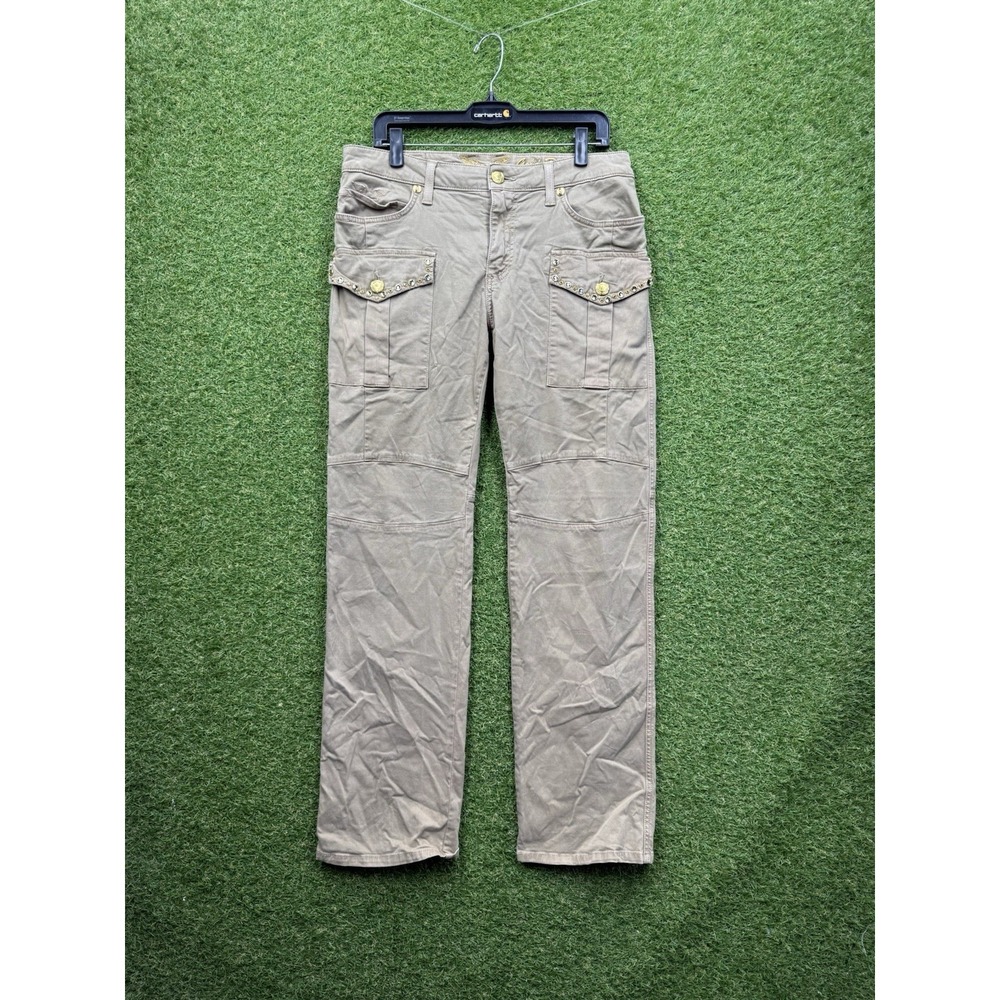 Robin's Jeans Mens 32 Khaki Rhinestone Flap Pocket Straight Leg Preppy 32x33 y2k
